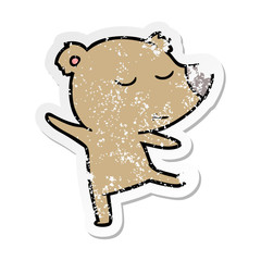 distressed sticker of a happy cartoon bear dancing