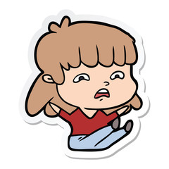 sticker of a cartoon worried woman