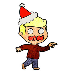 textured cartoon of a stressed out pointing wearing santa hat