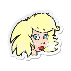 retro distressed sticker of a cartoon female face
