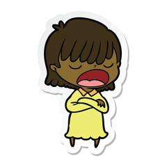 sticker of a cartoon woman talking loudly