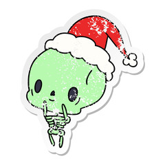 christmas distressed sticker cartoon of kawaii skeleton