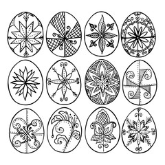 Easter eggs, Paschal eggs, decorated with beeswax - to celebrate Easter. Its old tradition handmade doodle patterns