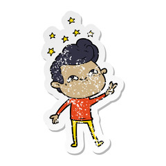 distressed sticker of a cartoon excited man