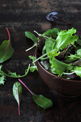 Mixed salads in a bowl. Concept diet food. Vegan food concept.