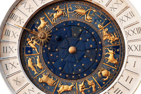 Beautiful zodiac clock at the Piazza San Marco (St. Marks Square) in Venice, Italy.