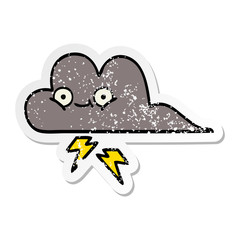 distressed sticker of a cute cartoon storm cloud