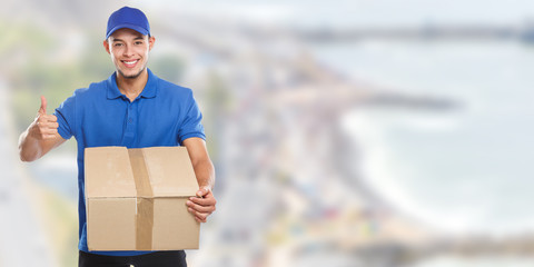 Postbote Paket Versand Post Lieferung liefern Paketzusteller Paketdienst Beruf Banner Erfolg...