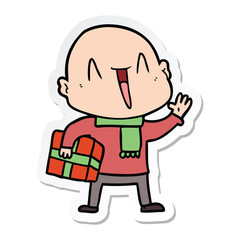 sticker of a happy cartoon bald man