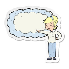 sticker of a cartoon woman with text space cloud