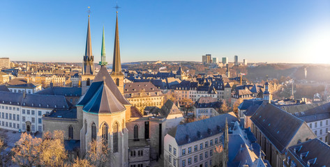 Aerial view of Luxembourg in winter morning