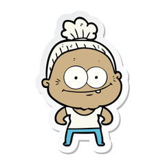 sticker of a cartoon happy old woman