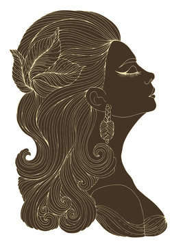 profile portrait woman gold line art clip art preview