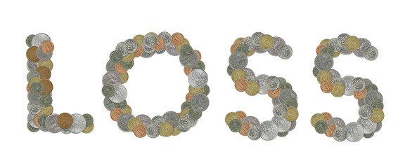 LOSS word with Old Coins on white background