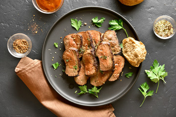 Grilled sliced beef liver
