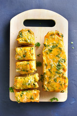 Cheese and garlic bread with greens