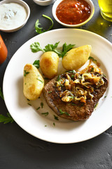 Cooked roast beef with potato