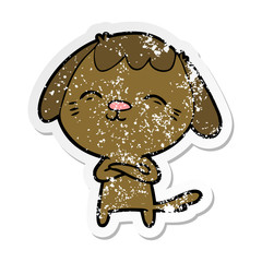 distressed sticker of a happy cartoon dog