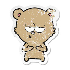 distressed sticker of a bored bear cartoon