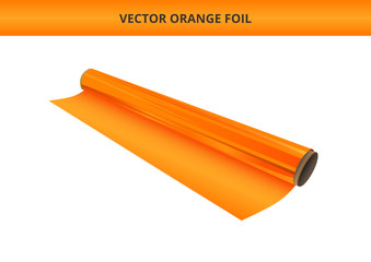 Vector illustration of open roll of plastic orange foil. Packaging material, decorative, wrapping or adhesive foil, hot stamping foil or other foil. Icon is isolated on a white background.