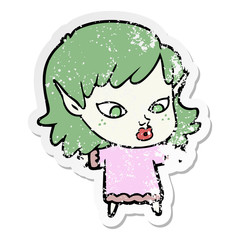 distressed sticker of a pretty cartoon elf girl