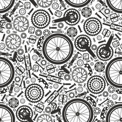 Fototapety  Bicycles. Seamless pattern of bicycle parts. Isolated vector image.