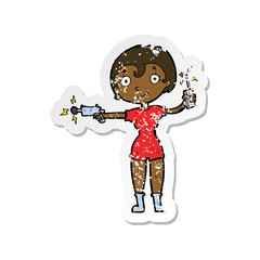 retro distressed sticker of a cartoon future space girl