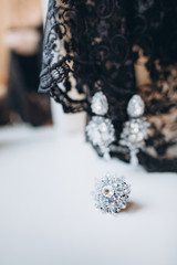 Fototapeta na wymiar Diamond jewelery with black piece of lace 