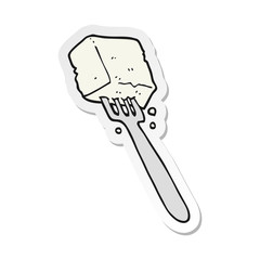 sticker of a cartoon tofu on fork