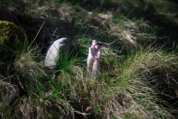 Valentines Day love concept. Figurine of married couple hugging , couple in love and pre-wedding background concept.