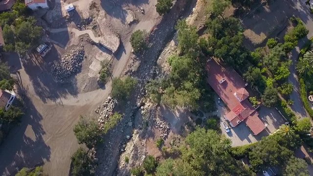 2018 - aerial over the debris flow mudslide area during the Montecito California flood disaster.