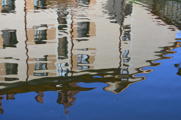 Reflection of the building in the lake.