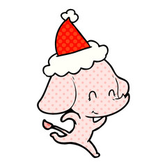 cute comic book style illustration of a elephant wearing santa hat