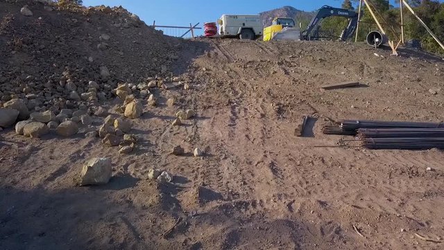 2018 - rising aerial over the destruction and debris flow mudslide area during the Montecito flood disaster.