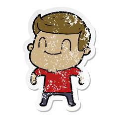 distressed sticker of a cartoon friendly man
