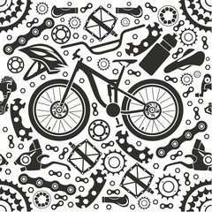 Bicycles. Seamless pattern of bicycle parts. Isolated vector image.