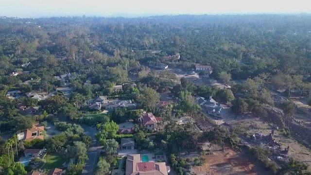 2018 - aerial over the debris flow mudslide area during the Montecito California flood disaster.