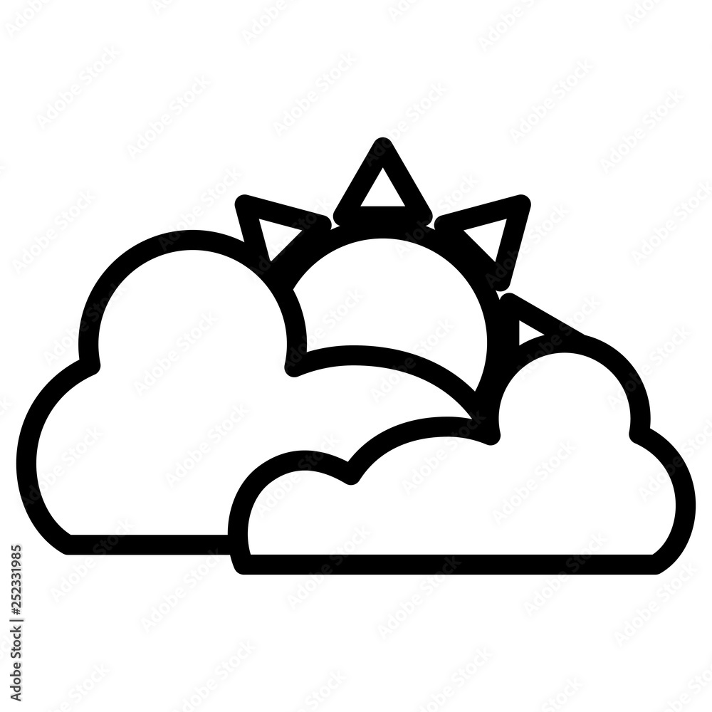 Sticker clouds and sun icon