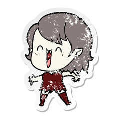 distressed sticker of a cute cartoon happy vampire girl