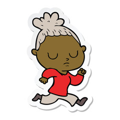 sticker of a cartoon calm woman