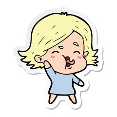 sticker of a cartoon girl pulling face
