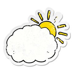 distressed sticker of a cartoon sun and cloud symbol