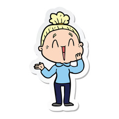 sticker of a cartoon happy old lady