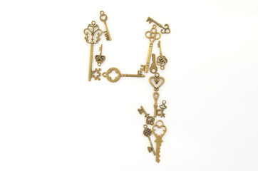 Decorative keys of different sizes, stylized antique on a white background. Form the centerpiece....