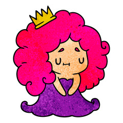 textured cartoon of a cute kawaii princess girl