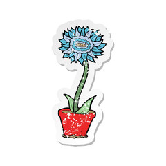 retro distressed sticker of a cartoon flower in pot