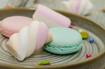 Macarons and marshmallows. Dessert. Patisserie