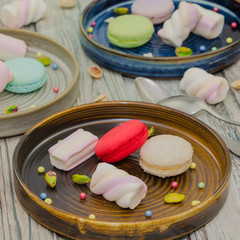 Macarons and marshmallows. Dessert. Patisserie