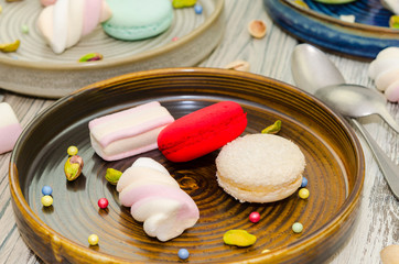 Macarons and marshmallows. Dessert. Patisserie