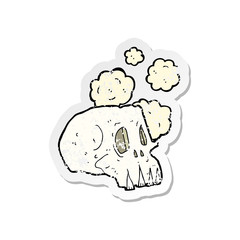 retro distressed sticker of a cartoon dusty old skull